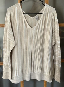 Neu mit Etikett! Chicos Gr. 2 (US Large) leichter Pullover mit doppeltem V-Ausschnitt gestreift - Bild 1 von 5