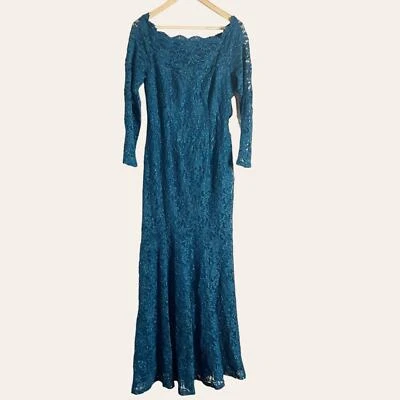 Vestido Formal Decode Azul Teal Hombro Descubierto Encaje Sirena 183916 Talla 6 Foto 1 de 4