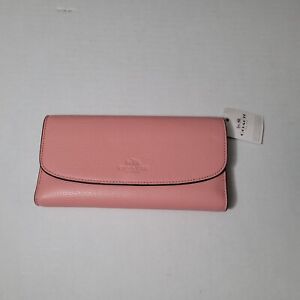 NWT COACH Pebble Leather Checkbook Wallet Combo Set Coral Pink #56488