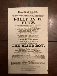 Georgian Playbill Flyer Theatre Royal Newcastle 1824 Folly As it Flies Blind Boy - Picture 1 of 1