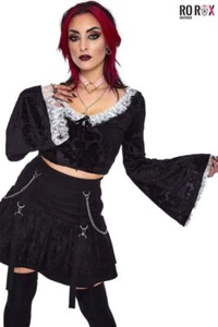 Jawbreaker Velvet Devore Frilled Crop Blouse Lace Floral Gothic Flared Sleeves - Picture 1 of 5