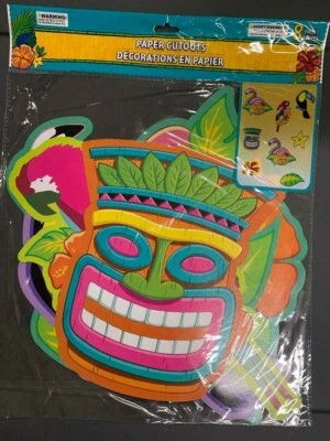 NUEVO LUAU FIESTA HIBISCO FLOR LORO FLAMENCO TIKI RECORTADO DECORACIONES PAQUETE DE 8 Foto 1 de 3