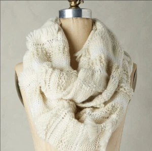 NWT Anthropologie Knitted and Knotted Mix Stitch Infinity Scarf Ivory - Picture 1 of 1