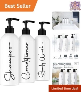 3 Pump Dispenser Bottles Plastic 16oz Empty for Shampoo Conditioner Body Wash - Picture 1 of 10