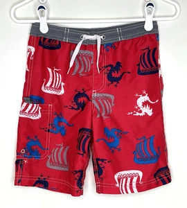 Hanna Andersson Boys Swim Swimsuit Trunks 120 6/7 Red Print Board Shorts - Picture 1 of 4