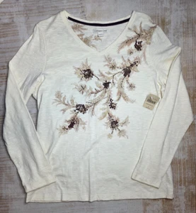 Coldwater Creek Shirt Womens Misses 14-16 Size Large Blouse Sequin Paisley NWT - Picture 1 of 9