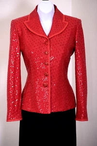 ST.JOHN Women Knit Red Sequins Throughout Shimmer Rhinestone Jacket Sz 2 - Picture 1 of 5