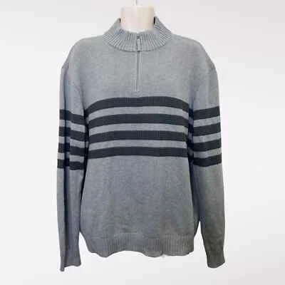 Suéter Tahari Para Hombres Cuarto Cremallera Rayas Cuello Simulado Índigo Talla XXL Foto 1 de 4