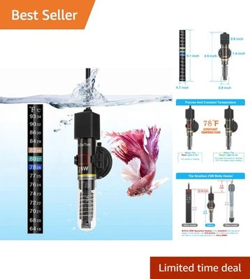 Small Yet Powerful 25W Mini Aquarium Heater - Perfect for Betta & Tropical Fish - Image 1 of 4