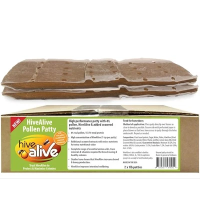 HIVE ALIVE Pollen Patties for Honey Bees - 2lb (2x1lb) Bee Food with 15% Real USA Pollen...