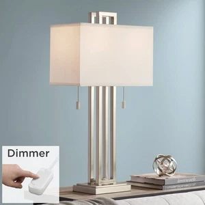 Modern Table Lamp with Table Top Dimmer Brushed Nickel for Living Room Bedroom - Picture 1 of 7