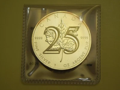Moneda de plata canadiense hoja de arce 2013 25 aniversario 1 oz $5 BU Foto 1 de 2