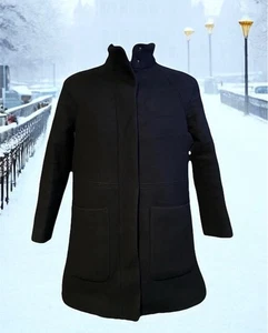 Madewell Estate Cocoon Coat In Insuluxe Fabric Black Full Zip Coat Wool Mix S - Picture 1 of 12