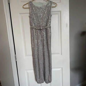 Disney Store Girls Jasmine Aladdin Silver Sequin Jumpsuit Size 7/8 With Belt - Picture 1 of 4
