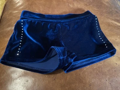 Pantalones cortos de gimnasia de terciopelo azul con lentejuelas para niñas, talla 8-10 Foto 1 de 2