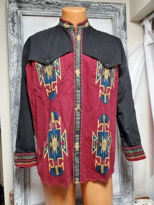 Vtg ROPER western Brushpopper Cowboy Rodeo 90s Cotton Aztec Southwestern Sz L - Image 1 of 4