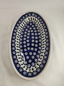 Boleslawiec Polish Pottery 14” Oval Platter Peacock Pattern - Picture 1 of 5