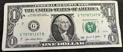 2021 Chicago $1 Bill Altering 7’s Four Of A Kind 7’s Fancy Numbers Note - Image 1 of 2