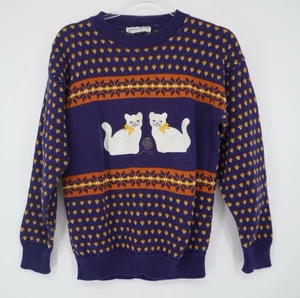 Vintage Cat Sweater Jennifer Adams Navy Cottagecore Grandmacore Grannycore - Picture 1 of 13