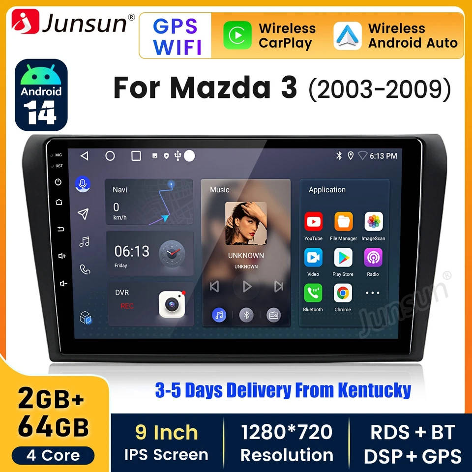 2+64G Android 14 Carplay Car Stereo Radio GPS Navi SWC RDS For Mazda 3 2004-2009 Foto 1 de 4