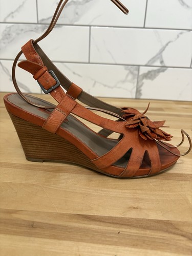 Ecco sandalo donna 38 7 US Malachia pelle fiore zeppa arancione scoppio