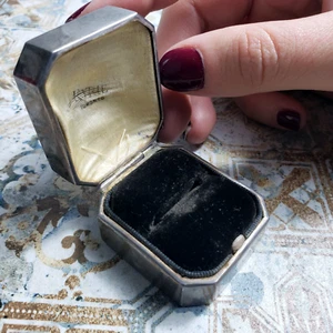Vintage Sterling Silver EMPTY Jewelry Ring Box Engagement Rectangle Black Velvet - Picture 1 of 16