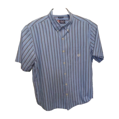 Chaps Ralph Lauren Men’s Medium Blue Striped Short Sleeve Shirt – Button Down - Image 1 of 4