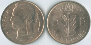 Belgium 1972 5 Francs KM# 135 BELGIE Cu-Ni Head of Ceres Cornucopia Crown Oak - Picture 1 of 3