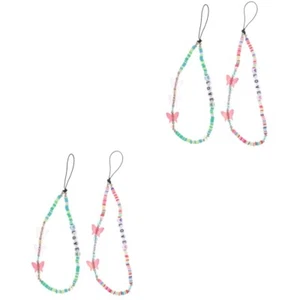 2 Pack Mobile Phone Chain DIY Beaded Cellphone Lanyard Charm Wrist Strap - Zdjęcie 1 z 12
