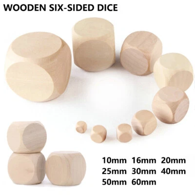 10mm-60mm Wooden Dice Wood Plain Blank Cube Dice Unpainted Six Sided For RPG DIY - Image 1 of 4