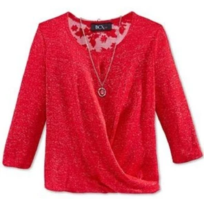 Bcx Girls' Metallic Twist Top with Necklace, Red, Size Md - Picture 1 of 2