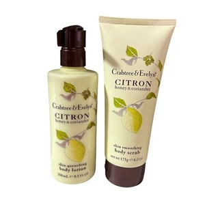 Neu Crabtree & Evelyn ZITRONE HONIG & KORIANDER KÖRPERPEELING und LOTION Set - Bild 1 von 4