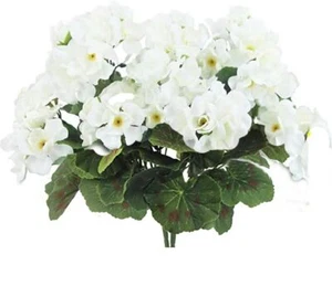 2pcs Artificial Geraniums Silk Flowers Outdoor Artificial White Geranium Bush Fa - Picture 1 of 8