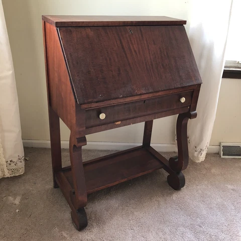 Antique Empire Mahogany Secretary Writing Desk Cover
