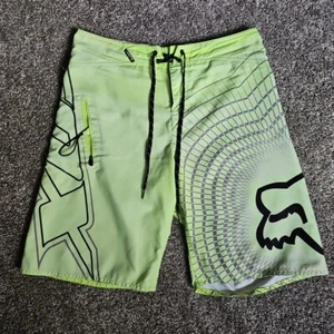 FOX Racing Lime Green and Gray Swim Board Shorts Size 33 Waist Drawsting Bottoms - Picture 1 of 11