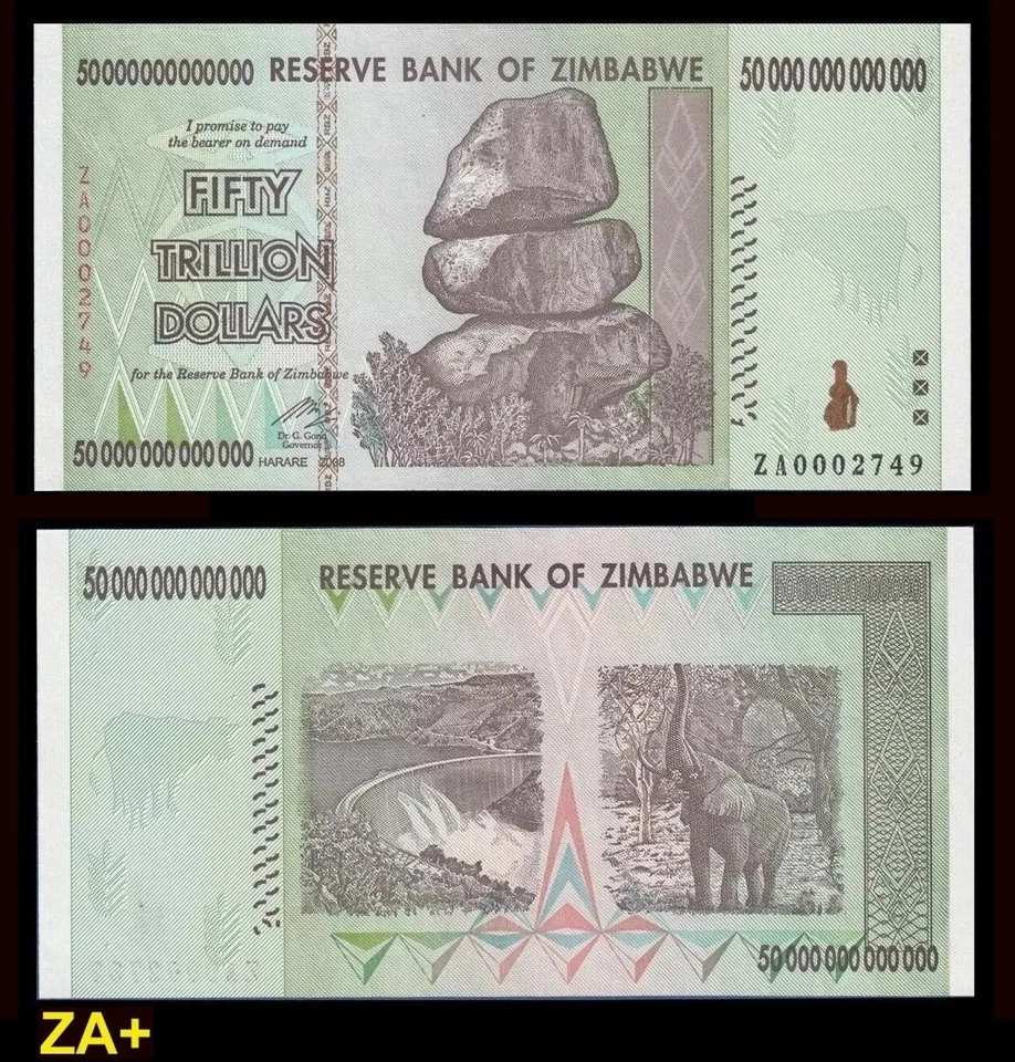 Zimbabwe 50 Trillion Dollars Banknote ZA Replacemet 2008 Uncirculated Rare P-90 - Image 1 of 1