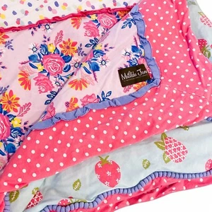 Matilda Jane Strawberry Blanket Patchwork Quilt Ruffle Pink Floral Boho 43x50 - Picture 1 of 9
