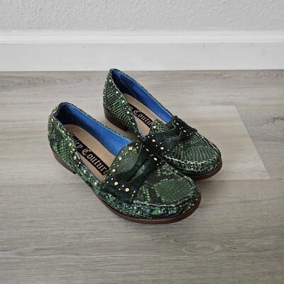Vntg Juicy Couture Green Snake Penny Loafers Studded Shoes Square Toe Y2K Sz6.5 - Image 1 of 4