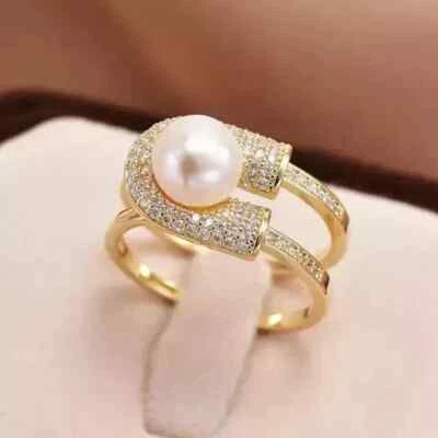 2.20Ct Round Cut Pearl Solitaire Engagement Ring 14K Yellow Gold Plated Silver - Image 1 of 4