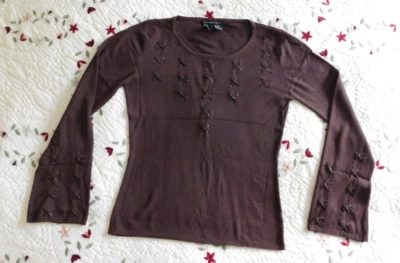 Suéter Michelle Nicole NY Para Mujer Talla S Cuero Marrón Cruzado Campana Slvs Foto 1 de 4