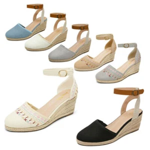 DREAM PAIRS Women Ankle Strap Close Toe Espadrilles Wedge Sandals Platform Shoes - Picture 1 of 28