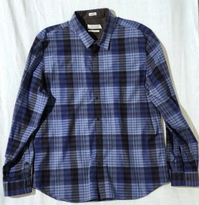 Calvin Klein Slim Fit Blue Black Plaid Button Down Shirt Men's XL Long Sleeve - Image 1 of 4