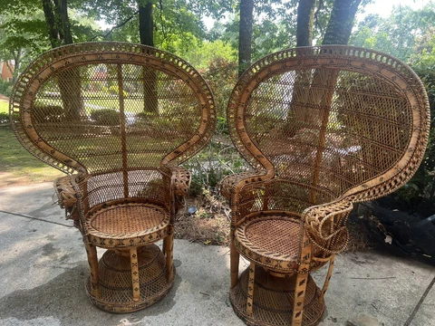 Large Vintage Bohemian Emmanuelle / Peacock  Chairs Set Of 2 Cover