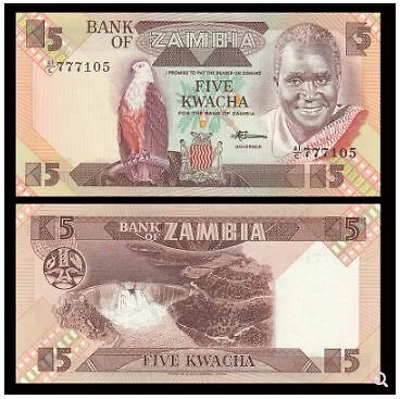Zambia Banknote 5Kwacha 1980-88 (UNC) 全新 赞比亚 5克瓦查 纸币 1980-88年 - Image 1 of 1
