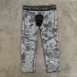 Nike Pro Dri-Fit Compression Gray Black Geometric Crop Legging Boys Size Large - Picture 1 of 7