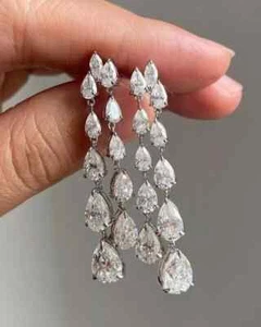 5.50Ct Pear Real Moissanite Drop & Dangle Earrings 14K White Gold Plated Silver - Picture 1 of 6