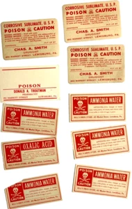 Vintage Gift Ammoniak Etiketten (10) Donald Troutman Chas Smith Drogist Lewisburg PA - Bild 1 von 4