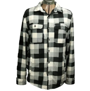 Urban Pipeline Sherpa Lined Plaid Fleece Button Up Shirt Black Gray White S - Picture 1 of 24