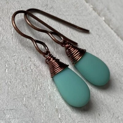 Непрозрачные серьги-обертки из бирюзового морского стекла и меди Min Favorit - Изображение 1 из 4