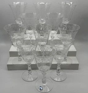 13er Set Heisey Rosalie Eistee klarer Stiel 3408 Blumenätzung #497 - 6-7/8" hoch - Bild 1 von 8